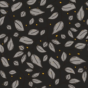Luxurious grey and yellow leaves and dots pattern