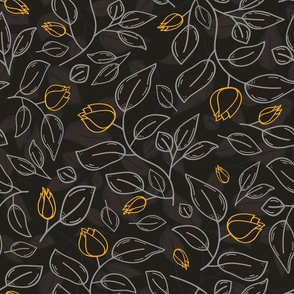Yellow, black and grey luxurious tulips pattern