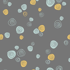 Green and yellow roses pattern on grey background