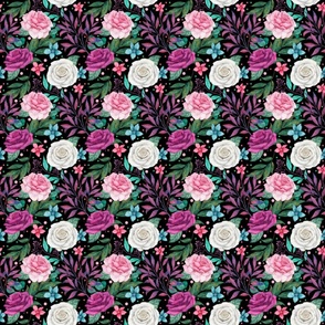 Medium Scale Watercolor Floral Fuchsia Pink White Purple Blue Flowers