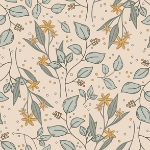Yellow flower dots pattern on tan background