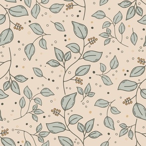 Yellow berry branches on tan background