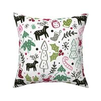 Large Scale Pink and Green Winter Holiday Christmas Doodles