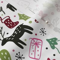 Medium Scale Pink and Green Winter Holiday Christmas Doodles