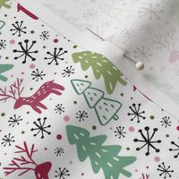 Small Scale Pink and Green Winter Wonderland Snowflake Holiday Forest 