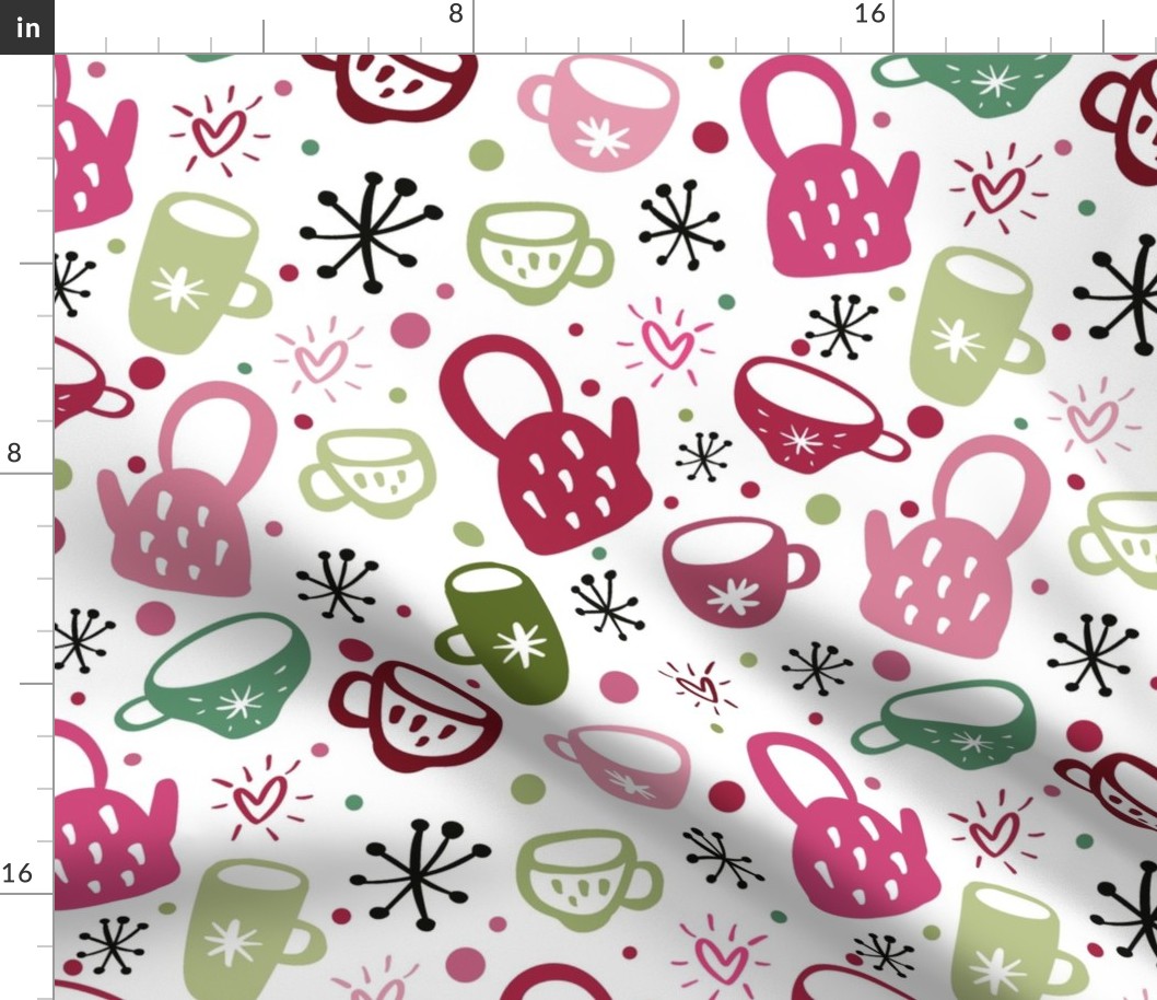 Large Scale Pink and Green Cozy Winter Coffee Holiday Tea Time