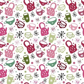 Medium Scale Pink and Green  Cozy Winter Coffee Holiday Tea Time