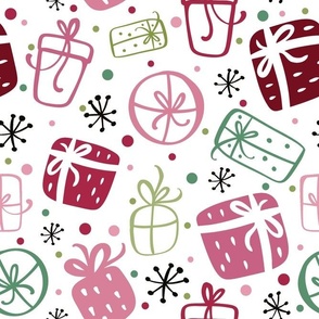 Large Scale Pink and Green Holiday Gift Doodles Winter Wonderland