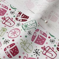 Small Scale Pink and Green Holiday Gift Doodles Winter Wonderland