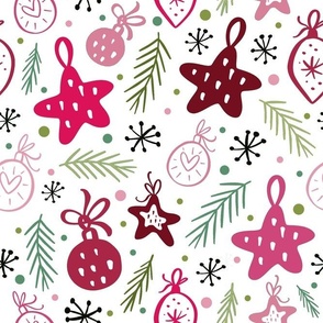 Large Scale Pink and Green Christmas Tree Holiday Ornament Doodles