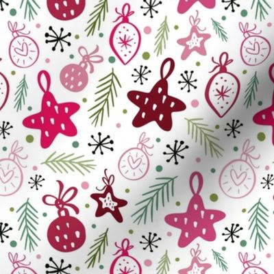 Medium Scale Pink and Green Christmas Tree Holiday Ornament Doodles