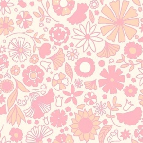 Psychedelic Retro Floral - Pale Pink Ivory Cream