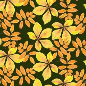 handdrawn autumn leaves - dark green