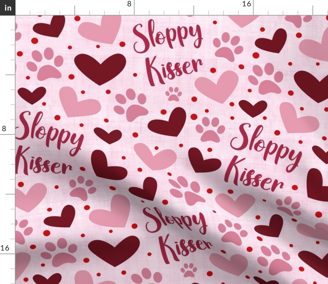 Large Scale Sloppy Kisser Funny Dog Paw Prints and Hearts in Pink