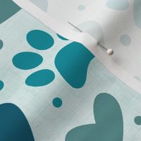 Large Scale Sloppy Kisser Funny Dog Paw Prints and Hearts in Blue