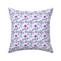 Small Scale Pink and Purple Flower Garden Fuchsia Periwinkle Blue Floral