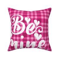 18x18 Square Panel for Cushion or Pillow  Be Mine Hot Pink and White Valentine Plaid