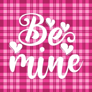 18x18 Square Panel for Cushion or Pillow  Be Mine Hot Pink and White Valentine Plaid