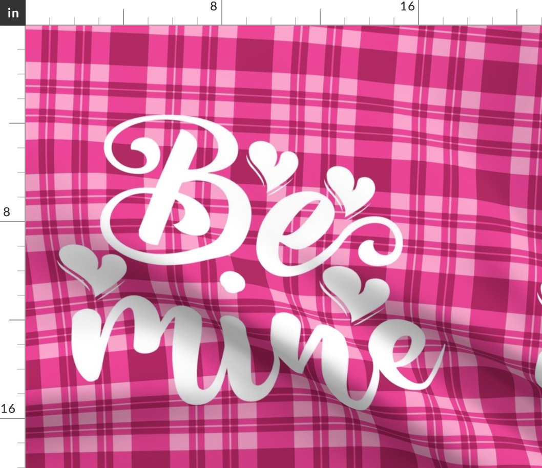 18x18 Square Panel for Cushion or Pillow  Be Mine Hot Pink and White Valentine Plaid