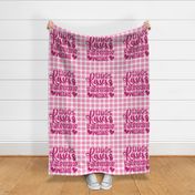 18x18 Square Panel for Cushion or Pillow Hugs Kisses and Valentine Wishes Hot Pink and White Plaid