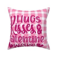 18x18 Square Panel for Cushion or Pillow Hugs Kisses and Valentine Wishes Hot Pink and White Plaid