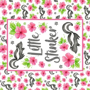 Large 27x18 Panel Little Stinker Baby Skunks Pink Flowers for Wall Hanging or Tea Towel
