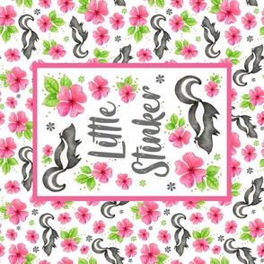 One Yard Panel 42x36 for Baby Blanket or Wall Hanging Little Stinker Baby Skunk and Pink Flowers