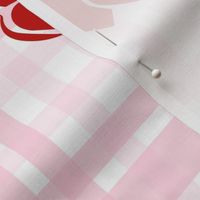 18x18 Square Panel for Cushion or Pillow Red Happy Valentine's Day on Baby Pink and White Plaid Gingham