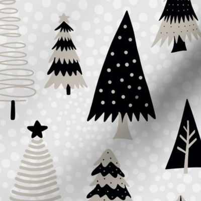 Large Scale Mod Winter Forest Holiday Christmas Trees in Black and Silver Grey