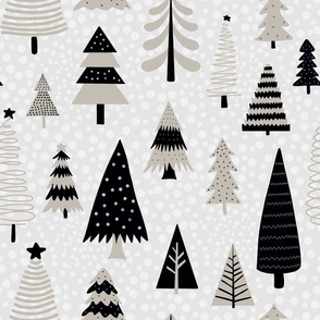 Large Scale Mod Winter Forest Holiday Christmas Trees in Black and Silver Grey