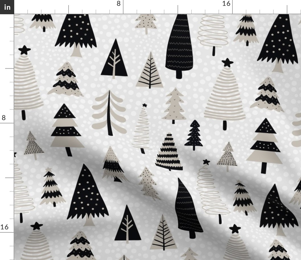 Large Scale Mod Winter Forest Holiday Christmas Trees in Black and Silver Grey