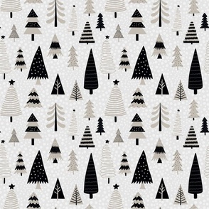 Medium Scale Mod Winter Forest Holiday Christmas Trees in Black and Silver Grey