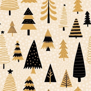 Large Scale Mod Winter Forest Holiday Christmas Trees in Black and Honey Gold