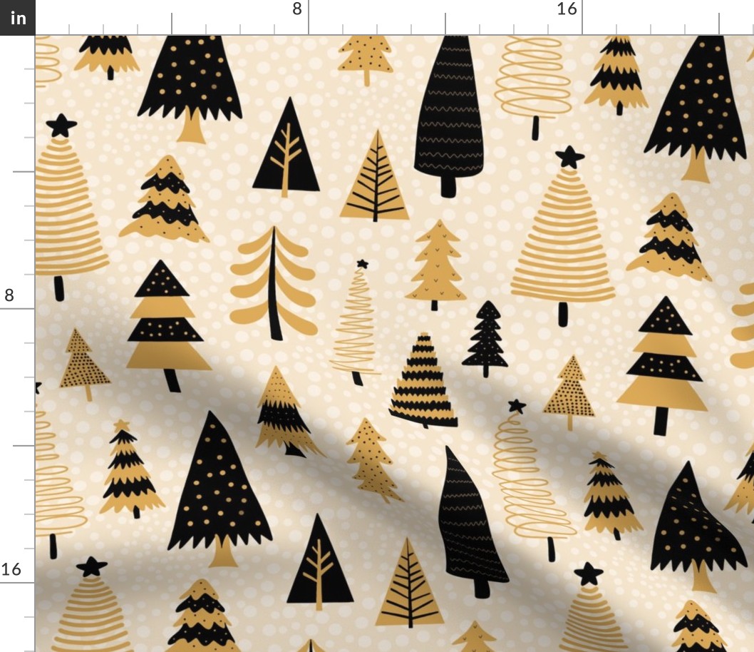 Large Scale Mod Winter Forest Holiday Christmas Trees in Black and Honey Gold