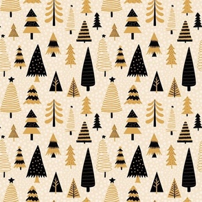 Medium Scale Mod Winter Forest Holiday Christmas Trees in Black and Honey Gold