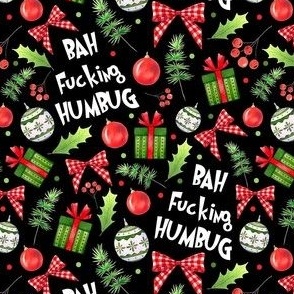 Small-Medium Scale Bah Fucking Humbug Sarcastic Sweary Adult Humor Christmas Holiday on Black