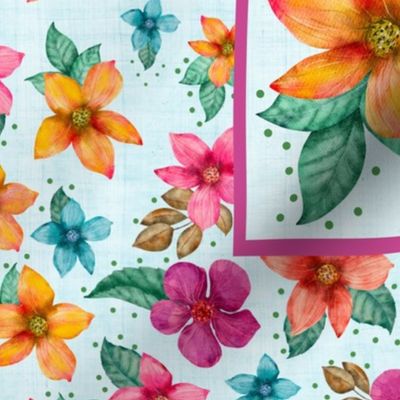 Large 27x18 Fat Quarter Panel Best Aunt in the Whole World Tropical Colorful Flowers Wall Art or Tea Towel Size