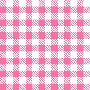 Bigger Scale 1" Square Black and White Buffalo Plaid Checker Gingham Hot Pink and White