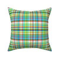 Madras Plaid in Turquoise Sunny Yellow and Cherry Red