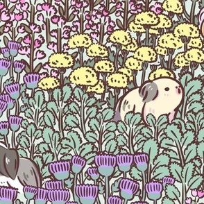 Long Haired Guinea pigs and Floral Garden pattern, Large