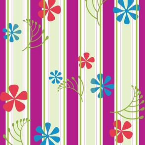 Stripes with flowers, leaves and pale green stripes