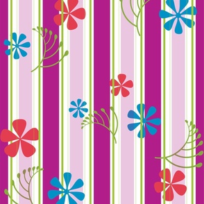 Stripes with flowers, leaves and pale pink stripes