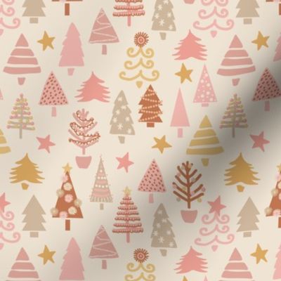 Pink Christmas trees on cream Small scale