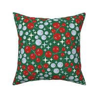 Christmas berries in Poppy red Emerald green and Fog Matching Petal solids Medium scale