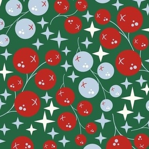 Christmas berries in Poppy red Emerald green and Fog Matching Petal solids Medium scale