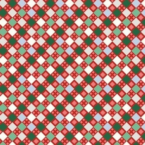 Christmas geometric diamonds Poppy red and Emerald green matching Petal solids Medium scale