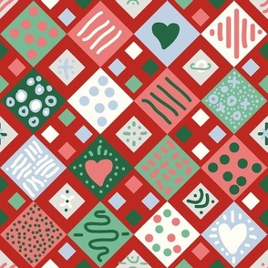 Christmas hand drawn dark check in Poppy red and Emerald green matching Petal solids Medium scale