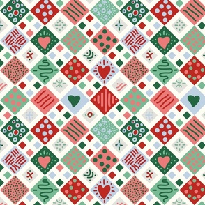 Christmas hand drawn check in Poppy red and Emerald green matching Petal solids Medium scale