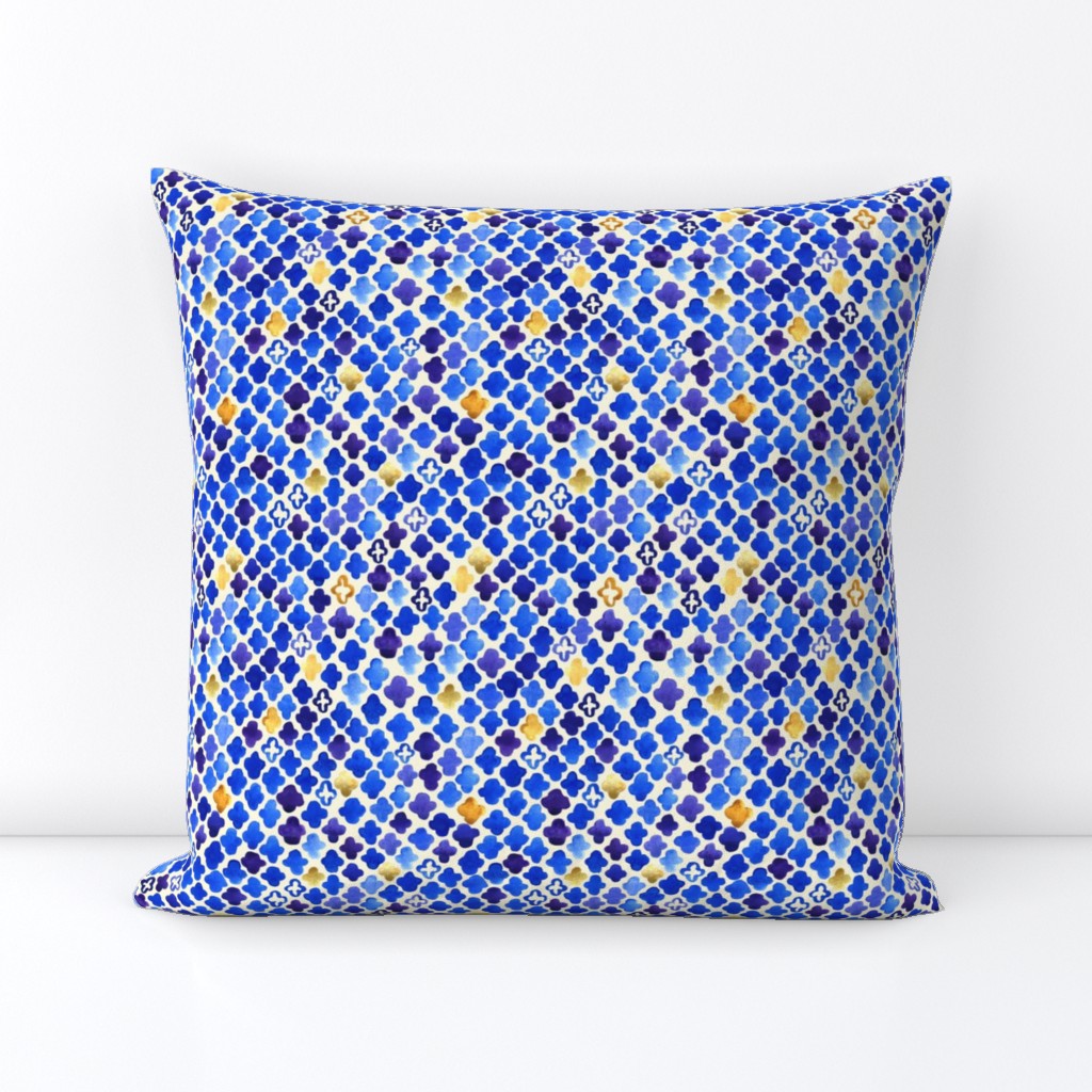Rustic Watercolor Moroccan in Royal Blue & Gold - Tiny