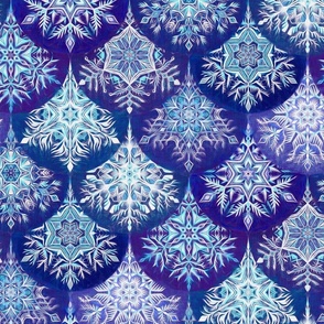 Frozen Mermaid Snowflake Scales in Purple, Indigo and Royal Blue - large